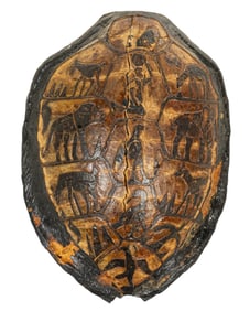 Painted Turtle Shell with Animal Motifs