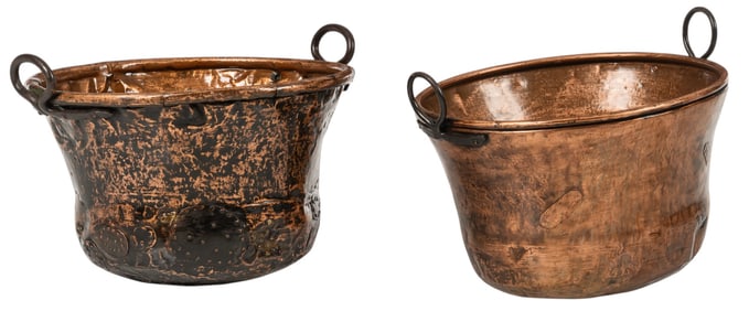 Pair of  Copper Cauldrons with Iron Handles