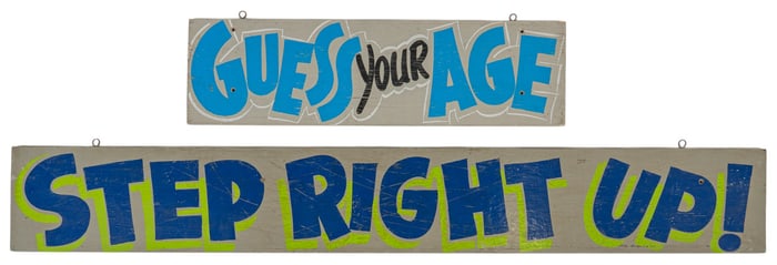 (2) Vintage Painted Wooden Carnival Signs