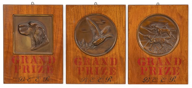 Set of Three Grand Prize Beer Metal Plate Plaques