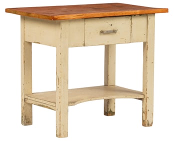 Rustic Painted Side Table with Drawer and Shelf