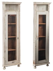 Pair of Painted Wood Cabinets with Glass Doors