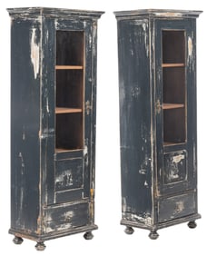 Pair of Painted Wood Cabinets with Glass Doors