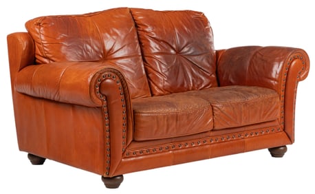 Leather Two-Seat Sofa with Nailhead Trim