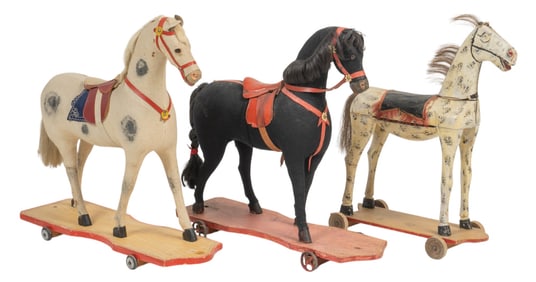 Set of Three Antique Horse Pull Toys