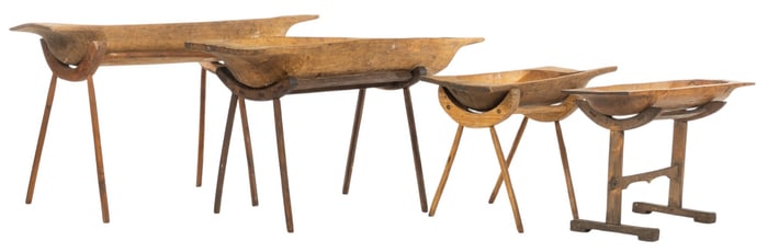 Set of Four Dough Bowls on Stands