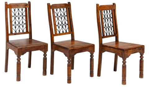 Set of Three Wood and Iron Accent Chairs