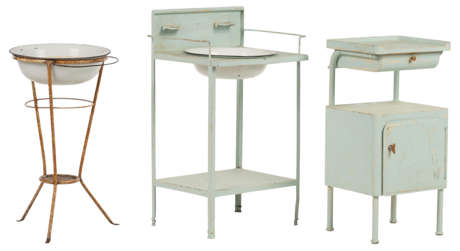 (2) Vintage Metal Washstands and Cabinet (1 of 10)