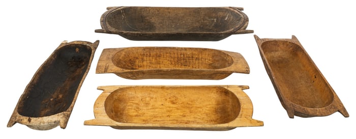 Five Wooden Dough Bowls