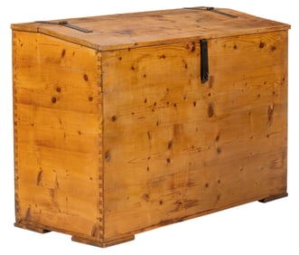 Antique Pine Wood Chest with Iron Hardware