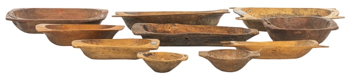 Collection of (10) Antique Wooden Dough Bowls
