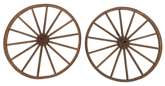 Pair of Antique Wooden Wagon Wheels