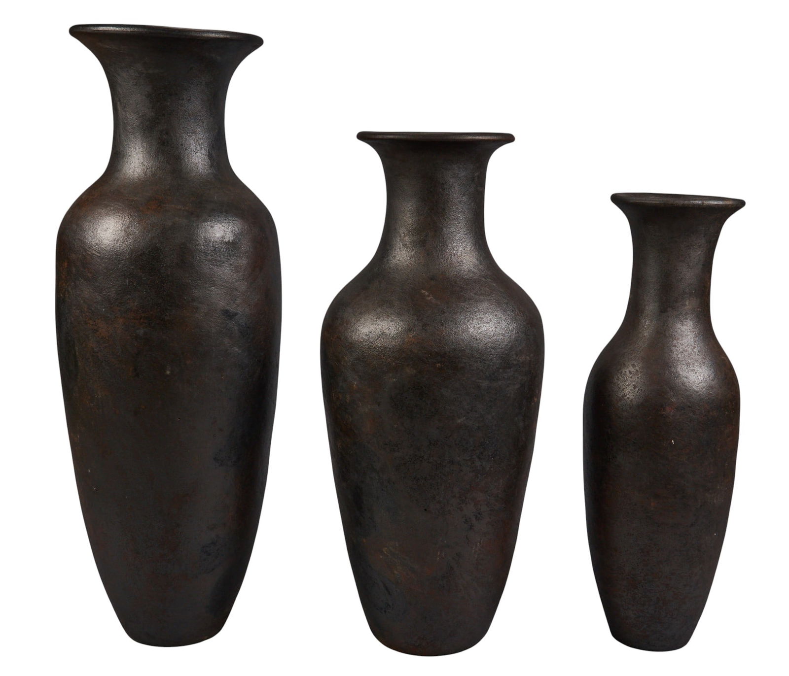 Set of (3) Cocuchas: Set of three large burnished ceramic Cocuchas (Michoacan), with graduating sizes, made from mixture of volcanic ash clay, sand, and water, circa 20th century height 42 in. x width
