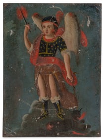 19th C. Mexican Retablo, Archangel San Miguel