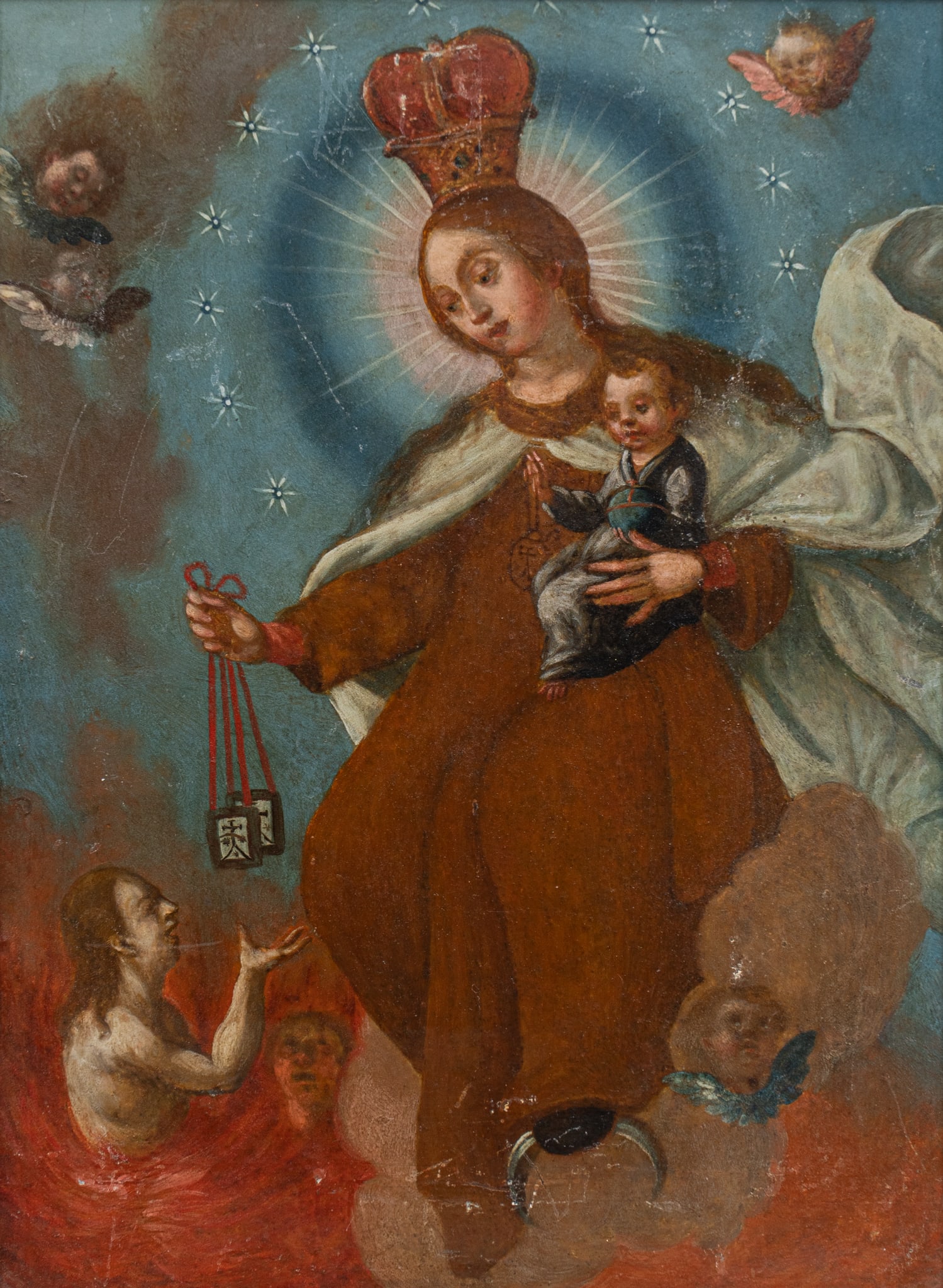 Mexican Retablo, Crowned Virgin Mary and Jesus (1 of 4)