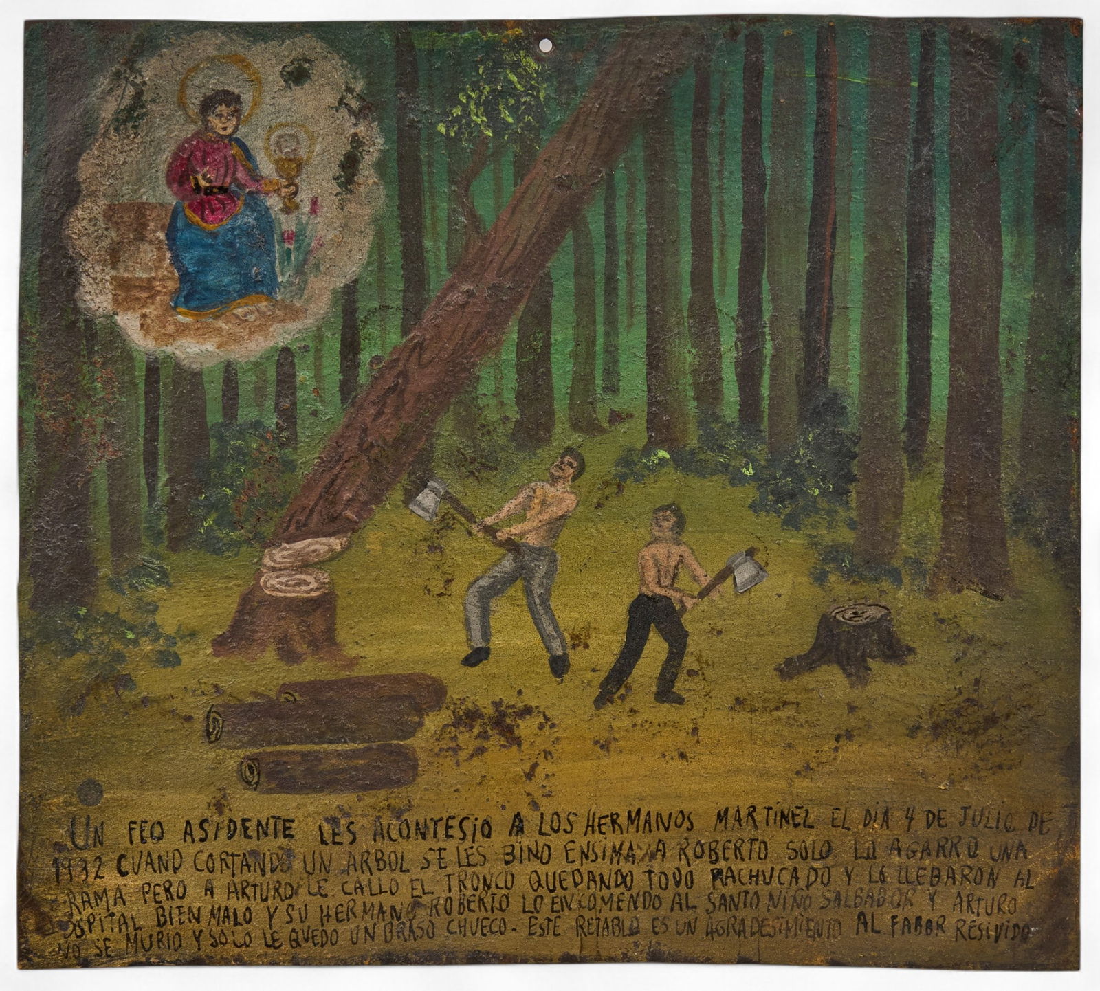 Mexican Ex-Voto, Two Men Chopping Tree (1 of 5)