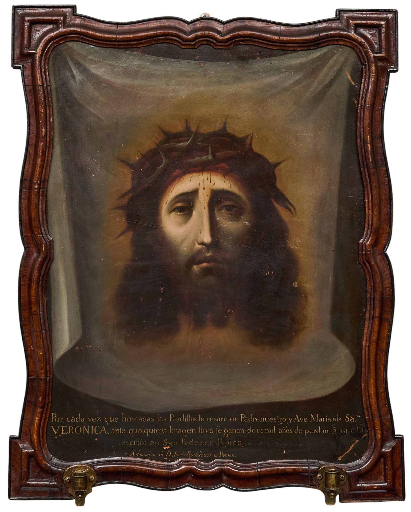 Attrib. to Jose Joaquin Esquivel, "La Santa Faz": Attributed to Jose Joaquin Esquivel (Mexico, active 1751-1800), "La Santa Faz", early church painting depicting the holy relic of the cloth used by St. Veronica that miraculously r