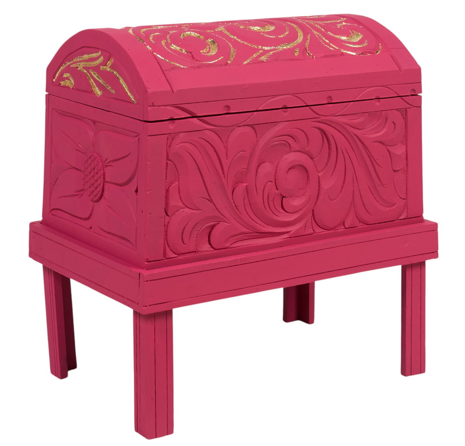 Mexican Folk Art Carved Pink Chest on Stand (1 of 5)