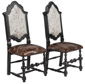 Pair of Decorative Leather and Upholstered Chairs