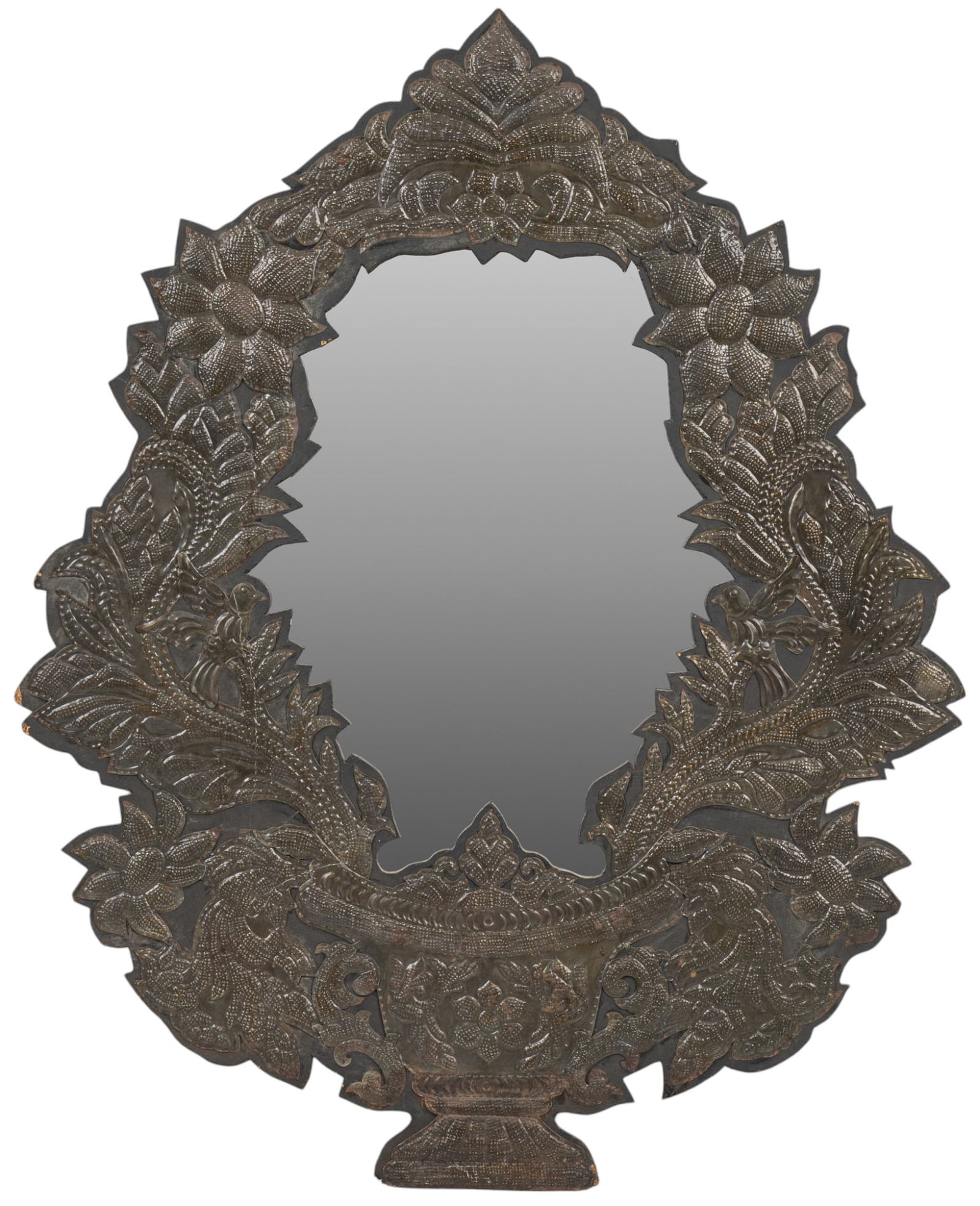 Mexican Punched Tin Mirror with Floral Design (1 of 3)