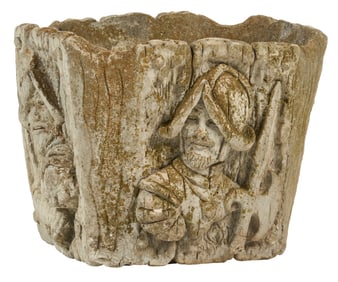 Faux Bois Concrete Planter with Conquistador Relief