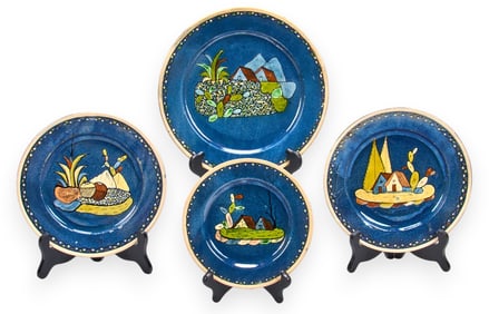 (4) Hand-Painted Tlaquepaque Style Tonala Plates