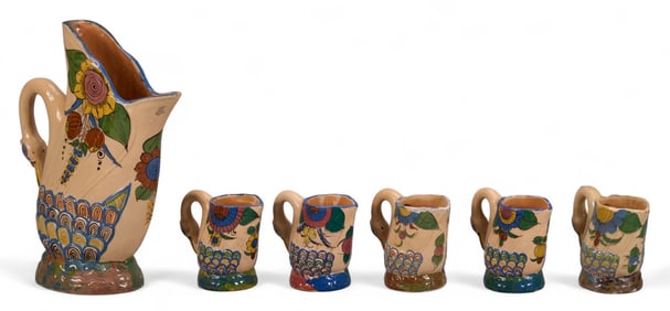 Tonala Swan Pitcher with (5) Mugs