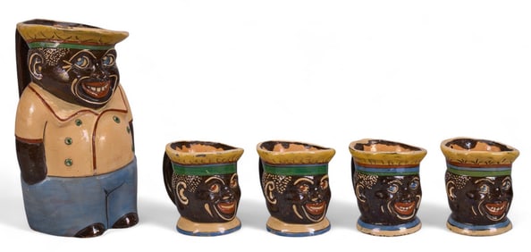 Figural Pitcher with (4) Mugs