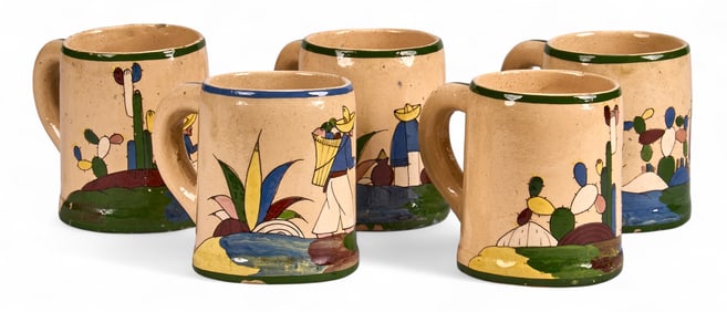 Set of (5) Tonala Pottery Mugs