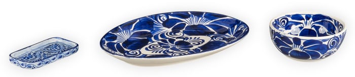 Set of (3) Blue & White Ceramic Dishes