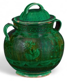 Green Earthenware Pot with Lid