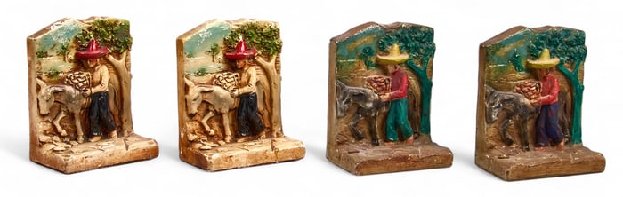 (2) Pairs of Vintage Mexican Ceramic Bookends