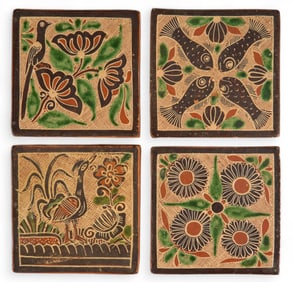 (4) Painted Ceramic Tiles