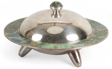 Los Castillos Silver Plate Bowl with Stone Inlay