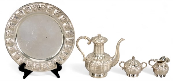 "Aztec Rose" Sanborns Mexican Sterling Silver Tea Set