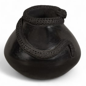 Mata Ortiz Black Pottery Vessel with Snake