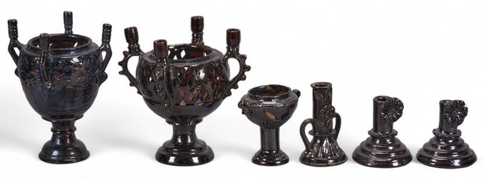 (6) Puebla Black Pottery Vessels