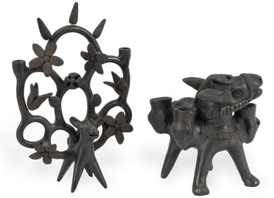 (2) Barro Negro Candelabras