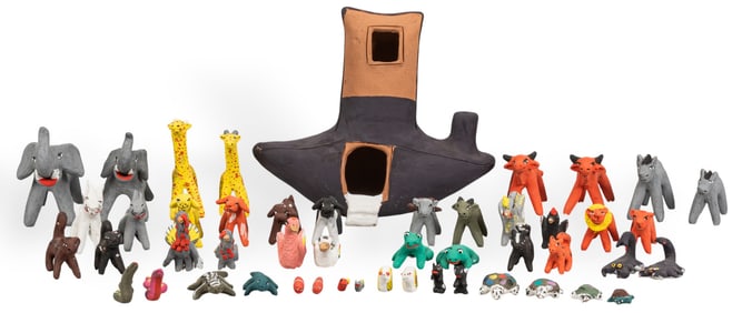 Noah's Ark Pottery Scene with Animals
