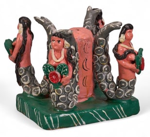 Mexican Folk Art Ceramic Tableau with Four Serenas