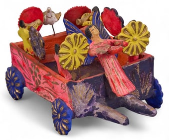 Mexican Ceramic Cart with Angels