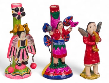 Flores Familia, (2) Ceramic Candlesticks and Angel