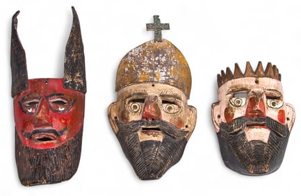 (3) Guerrero Wooden Dance Masks