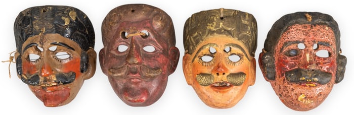 Four Hand-Carved & Painted Folk Art Masks