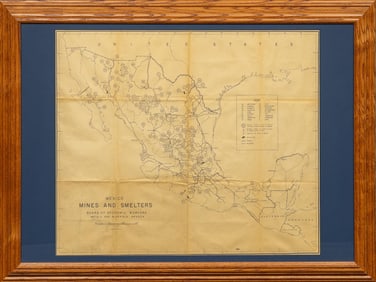 Framed Map of Mexican Mines & Smelters