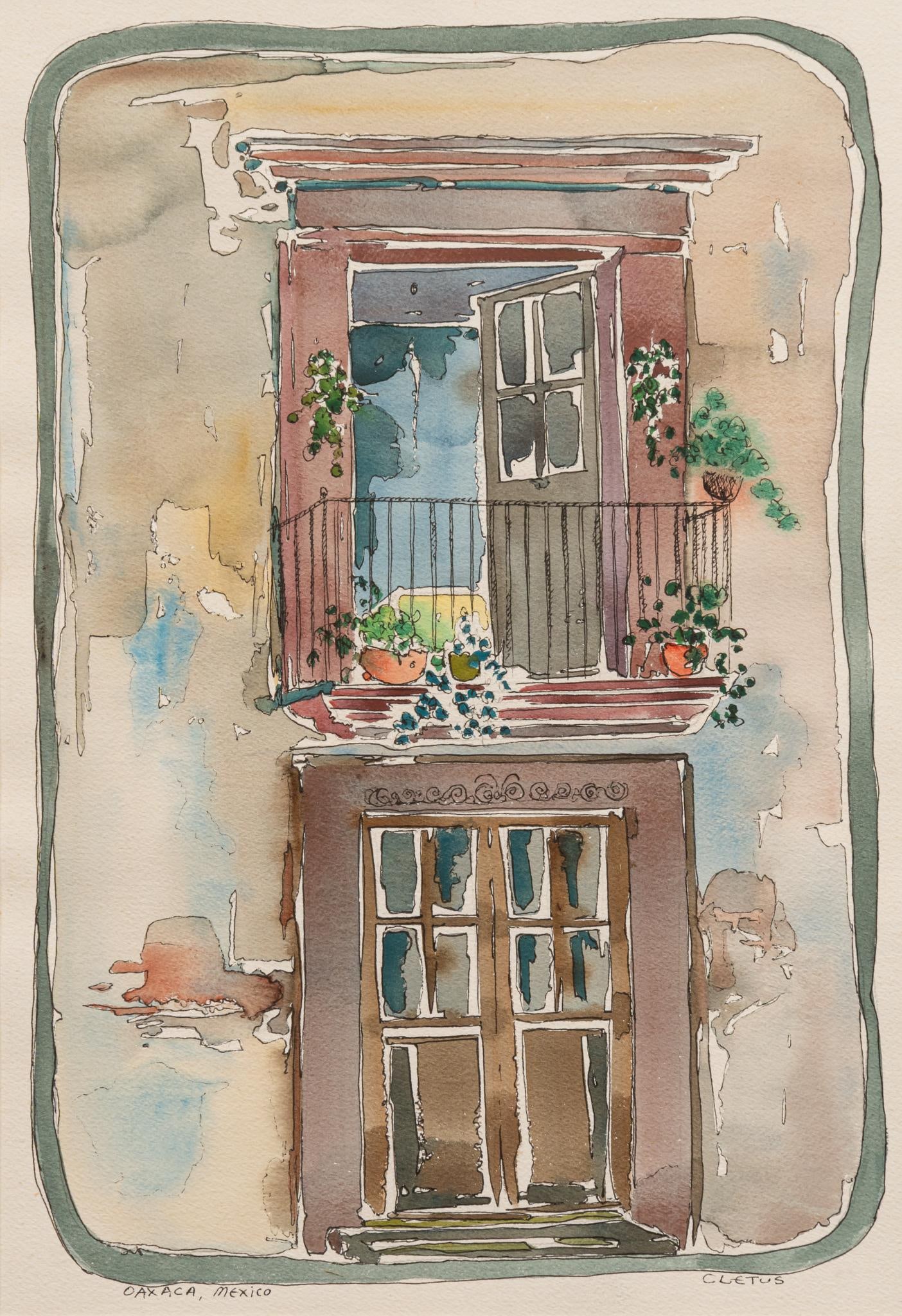 Brother Cletus Behlmann, "Oaxaca, Mexico": Brother Cletus Behlmann (San Antonio, Texas, 1933-2016), "Oaxaca, Mexico", ink and watercolor on paper sight: 19 x 13 in., frame: 26 x 20 in. Provenance: Property from a home in Lenexa,
