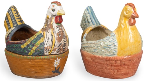 Pair of Ceramic Chicken Planters