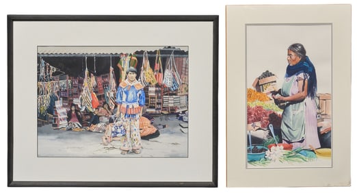 Signed Allen, "Mercado Balderas" and Fruit Vendor