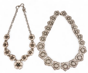 (2) Mexican Sterling Silver Flower Necklaces