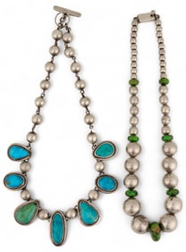 (2) Sterling Silver Turquoise Beaded Necklaces